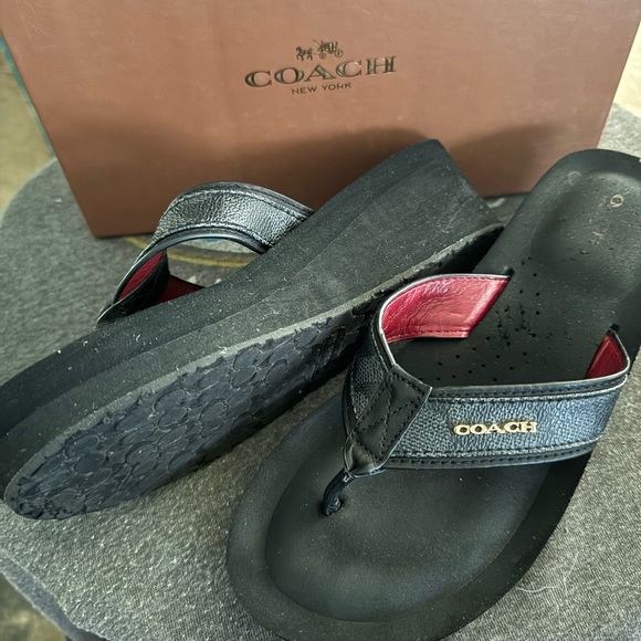 Coach Black Sandals with Red Accents - Picture 3 of 10